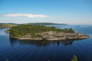 Bild zeigt Insel, Wasser, Wald