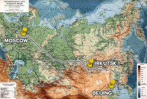 Karte der Reiseroute Siberian Eye von West nach Ost auf der Transsibirischen Eisenbahn